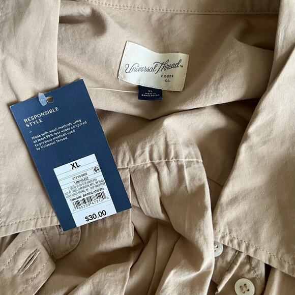 Universal Thread Women’s Shirt Dress Size XL Beige Tie Front Long Sleeve NWT - Picture 5 of 8
